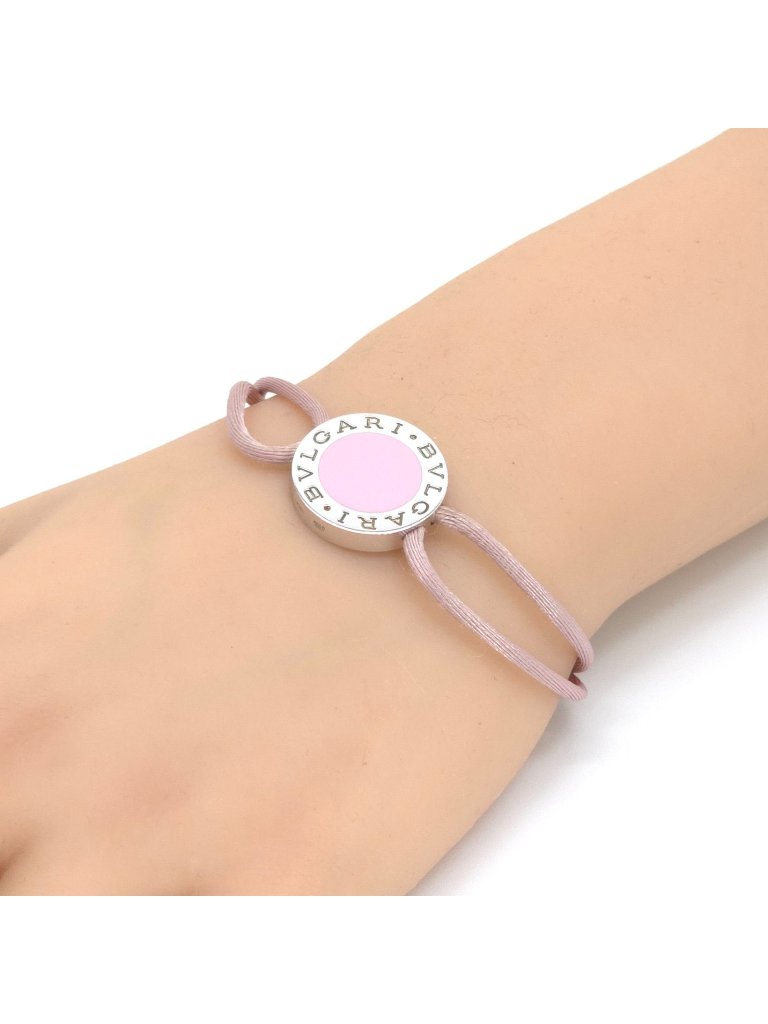 Bvlgari Lucky Bracelet Round Charm Enamel Code Pink Silver